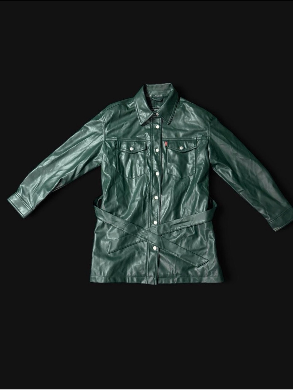 Levi's Dark Green Leather Belted Jacket - Women